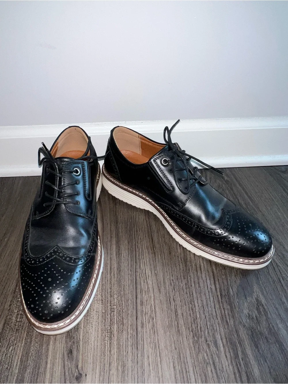 Hantatop Men’s Black Wingtip Brogue Oxford Platform Shoes Size 10